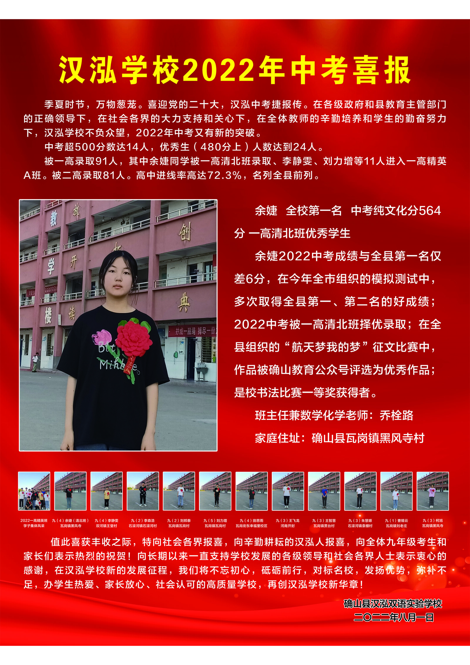 汉泓学校2022年中考喜报